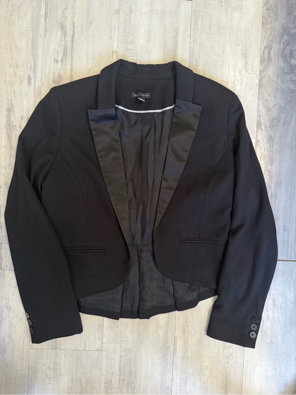Willi Smith Black Cropped Satin-Trim Blazer